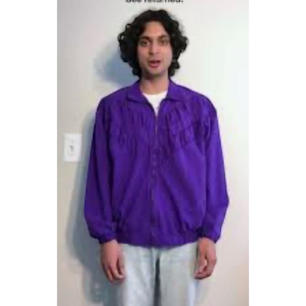 Vintage Teddi Purple‎ Windbreaker Jacket Pleated Chevron Yoke Made in USA Large